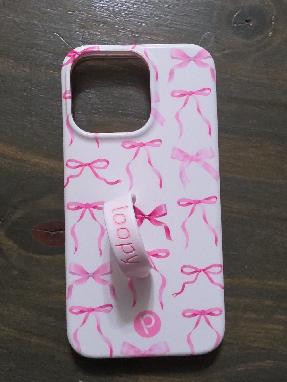 Pink Bow Pattern iPhone 13 Pro Case with Loopy Ring
